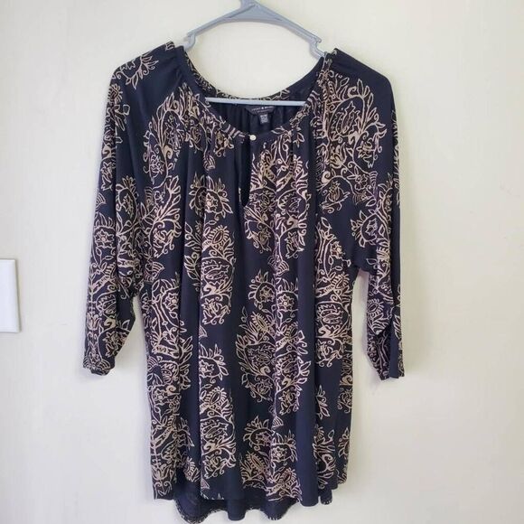 Lucky Brand Boho Tunic Womens SZ 3x Black Gold Filigree - Picture 1 of 8